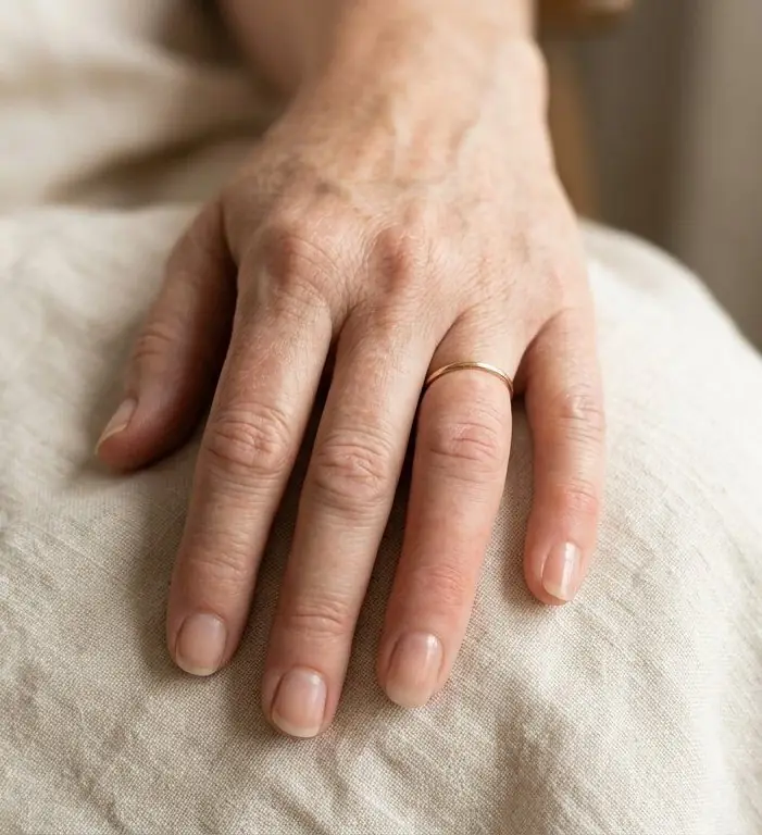After: a custom silicone finger prosthesis restoring the missing fingertip